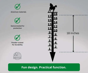 Horse Snow Gauge: Measures up to 18" Snowfall - The Metal Peddler Snow Gauge farm, Horse, not-dog, seasonal, snow gauge, winter