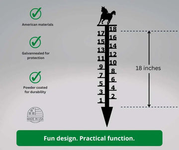 Horse Snow Gauge: Measures up to 18" Snowfall - The Metal Peddler Snow Gauge farm, Horse, not-dog, seasonal, snow gauge, winter