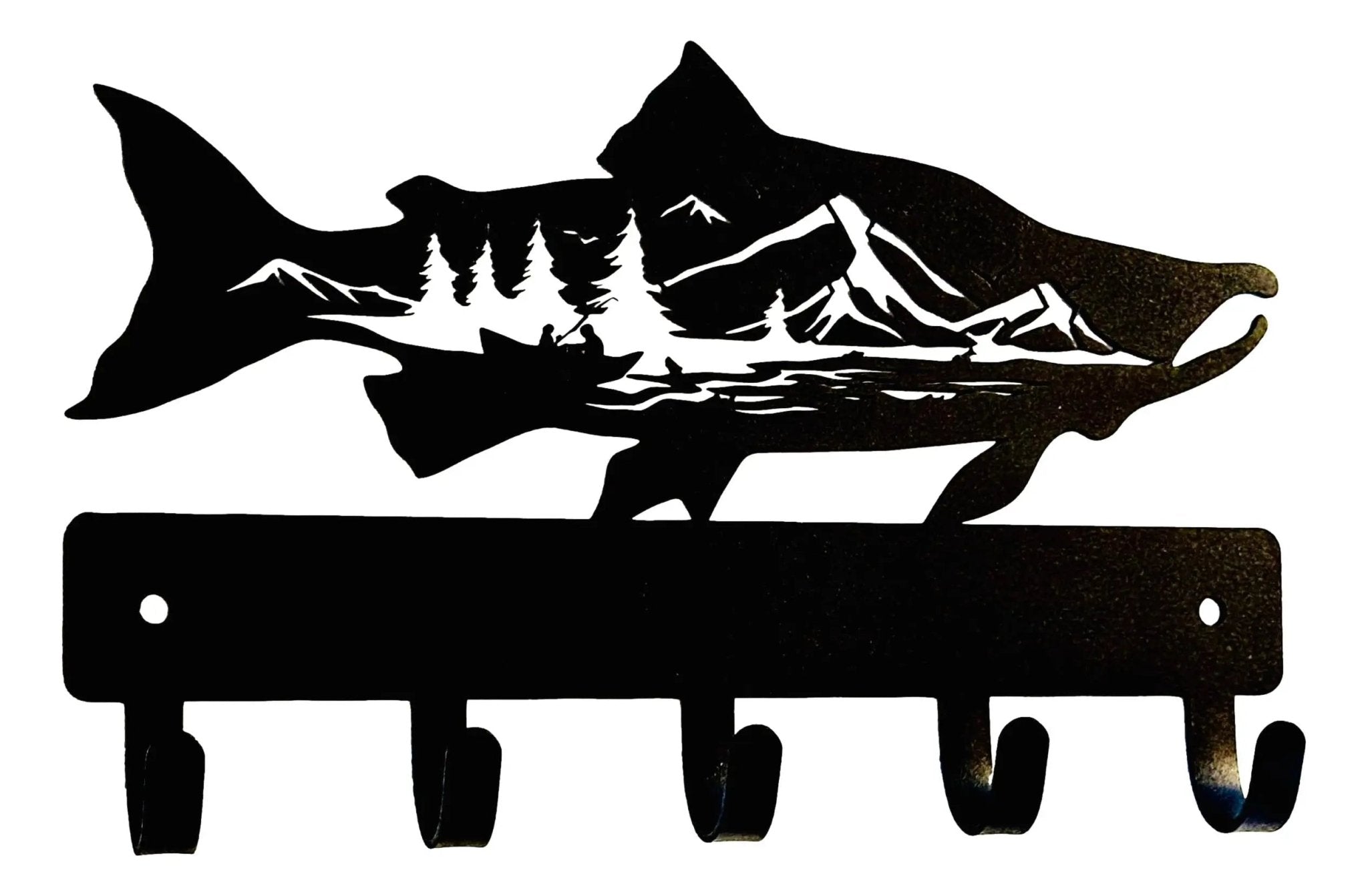 Salmon Fish Key Holder with Beautiful Mountain Fishing Boat Scene | The ...