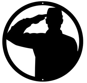 Round Saluting Soldier  Wall Art Sign - The Metal Peddler Wall Art armed forces, army, dad, hero, military, round signs, signs, soldier, veteran, wall art, wall decor
