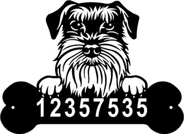 Schnauzer Head and Dog Bone Sign with Custom Name or Numbers - 0