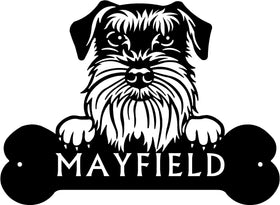 Schnauzer Head and Dog Bone Sign with Custom Name or Numbers