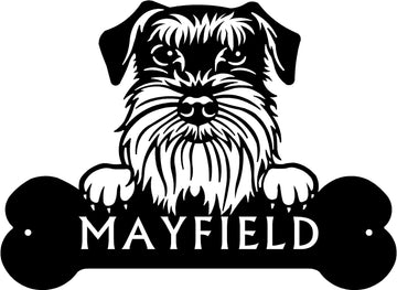 Schnauzer Head and Dog Bone Sign with Custom Name or Numbers