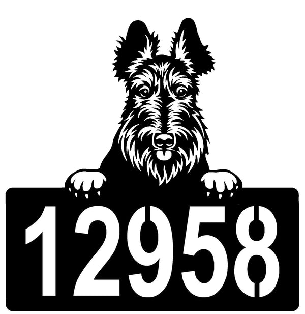 Scottish Terrier Address Sign - Detailed Dog Design with Custom House Numbers The Metal Peddler