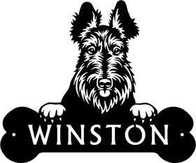 Scottish Terrier Head and Dog Bone Sign with Custom Name or Numbers - 0