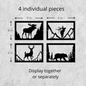 4 piece Wildlife Art Panel Set: Bear and trees, Moose and trees , Deer and mountains, Elk and mountains