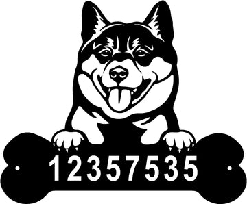 Shiba Inu Head and Dog Bone Sign with Custom Name or Numbers - 0