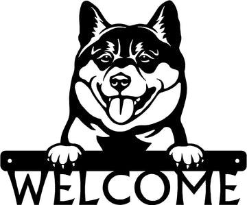 Shiba Inu Detailed Dog Face Welcome Sign or Custom Name The Metal Peddler