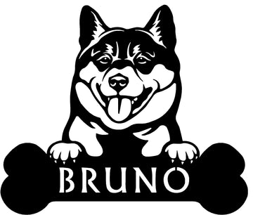 Shiba Inu Head and Dog Bone Sign with Custom Name or Numbers