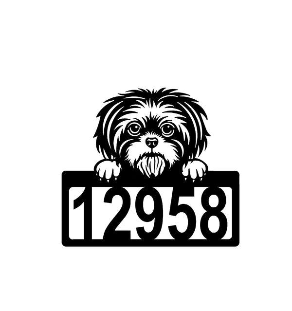 Shih Tzu Address Sign - Detailed Dog Design with Custom House Numbers