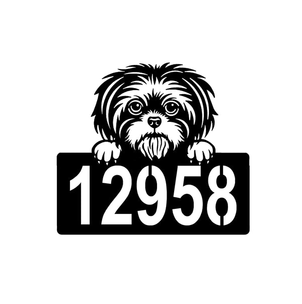 Shih Tzu Address Sign - Detailed Dog Design with Custom House Numbers