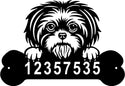 Shih Tzu Head and Dog Bone Sign with Custom Name or Numbers