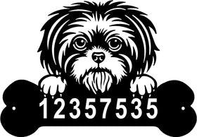 Shih Tzu Head and Dog Bone Sign with Custom Name or Numbers - 0