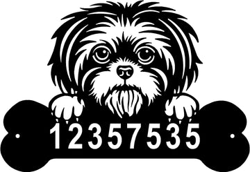 Shih Tzu Head and Dog Bone Sign with Custom Name or Numbers - 0