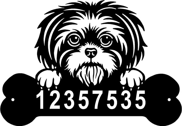 Shih Tzu Head and Dog Bone Sign with Custom Name or Numbers