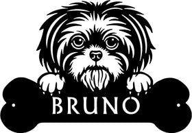 Shih Tzu Head and Dog Bone Sign with Custom Name or Numbers