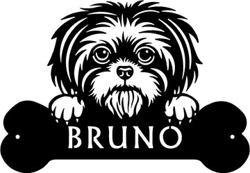 Shih Tzu Head and Dog Bone Sign with Custom Name or Numbers