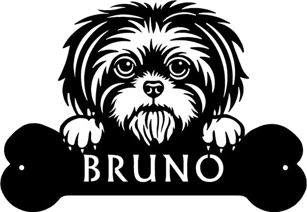 Shih Tzu Head and Dog Bone Sign with Custom Name or Numbers