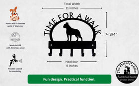Boston Terrier TIME FOR A WALK Dog Key Rack & Leash Holder - The Metal Peddler Key Rack Boston Terrier, breed, Breed B, Dog, Inv-T, key rack, leash rack