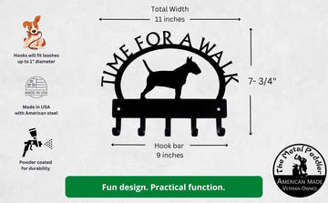 Bull terrier TIME FOR A WALK Dog Key Rack & Leash Holder - The Metal Peddler Key Rack breed, Breed B, Bull Terrier, Dog, Inv-T, key rack, leash rack