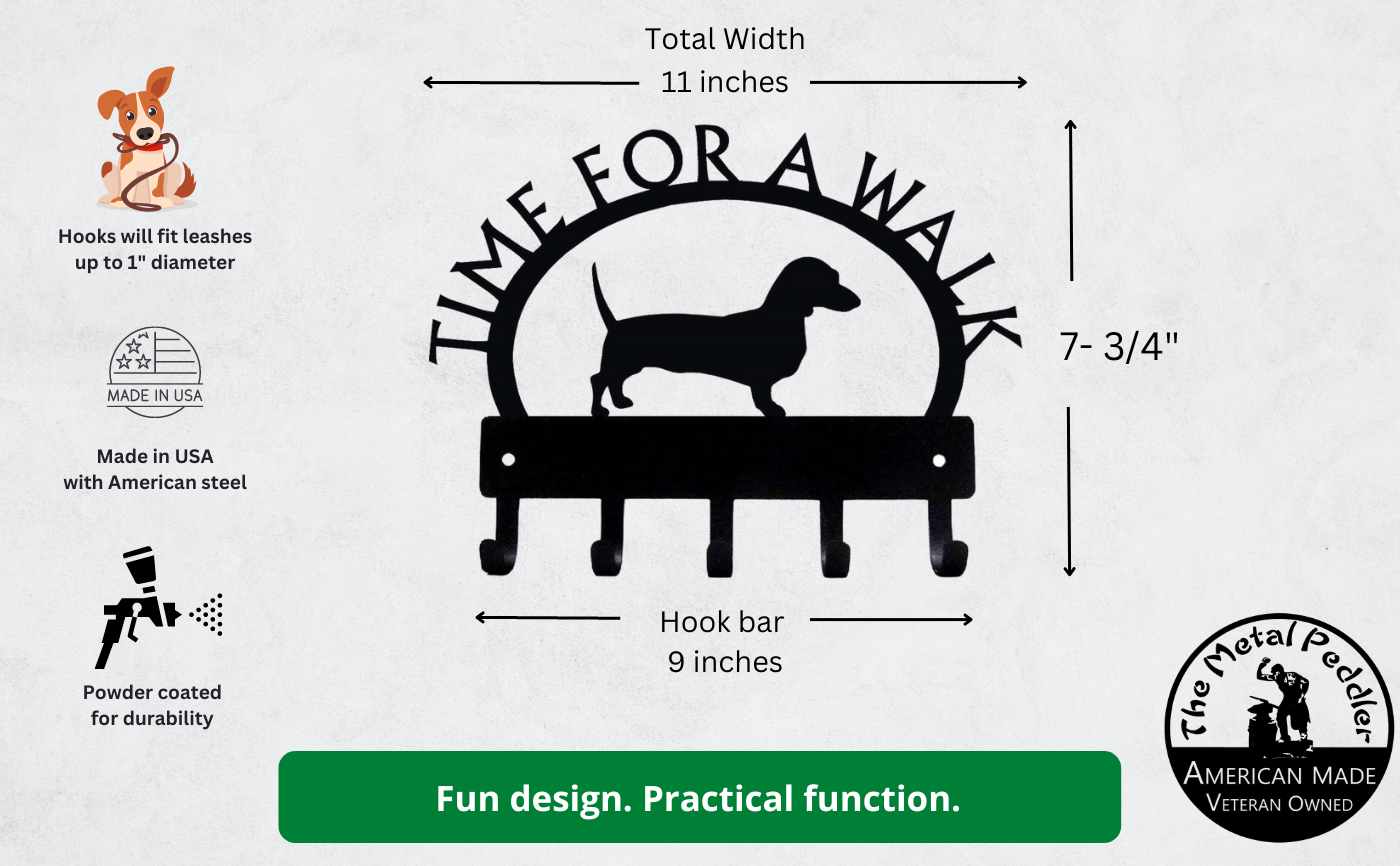 Dachshund TIME FOR A WALK Dog Key Rack & Leash Holder - The Metal Peddler Key Rack breed, Breed D, dachshund, Dog, doxie, Inv-T, key rack, leash rack, weiner dog