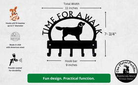 Golden Retriever TIME FOR A WALK Dog Key Rack & Leash Holder - The Metal Peddler Key Rack Breed G, Dog, Golden Retriever, Inv-T, key rack, leash rack