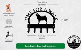 Pug TIME FOR A WALK Dog Key Rack & Leash Holder - The Metal Peddler Key Rack Breed P, Dog, Inv-T, key rack, leash rack, Pug