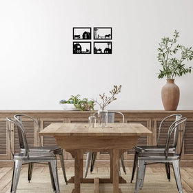 Set of 4 Farm wall art panels. Cow, horse, plow and tractor