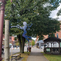 Blue tree fairy with a key at Franklin Applefest