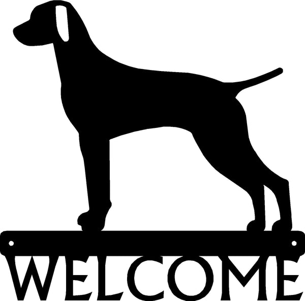 Viszla Dog Silhouette on a bar with the word welcome below-Vizsla Dog Welcome Sign - The Metal Peddler Welcome 