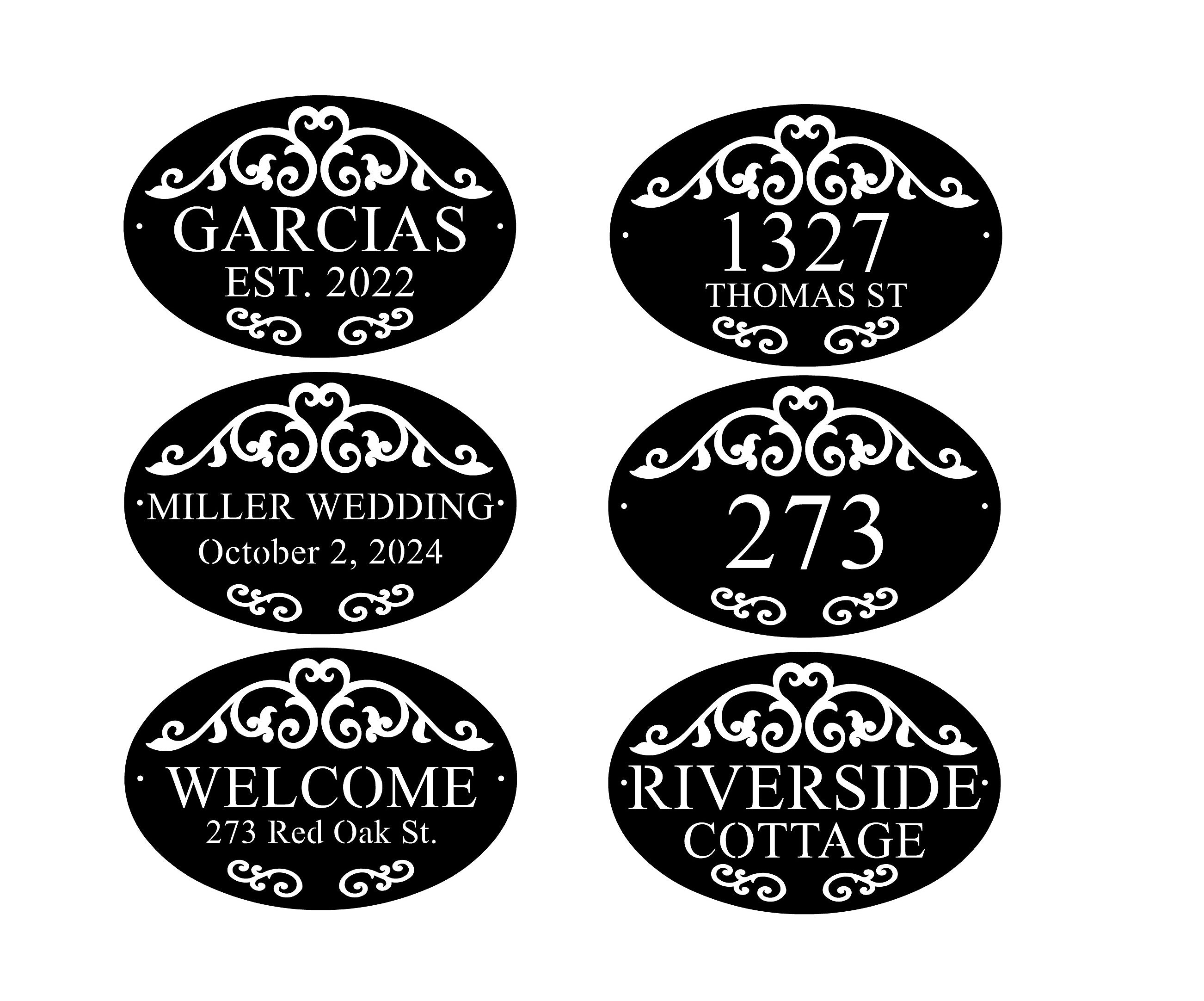 Stunning Scroll & Oval Name Number Plaque for Homes/ Weddings - The Metal Peddler Decorative Plaques address sign, decorative, oval, Personalized Gifts, personalized sign, Personalized Signs, personalizetext, porch, scroll, wall art, wall decor, wedding