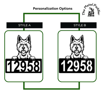 West Highland Terrier Address Sign - Detailed Dog Design with Custom House Numbers The Metal Peddler