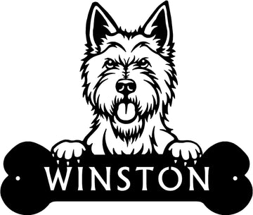 West Highland Head and Dog Bone Sign with Custom Name or Numbers