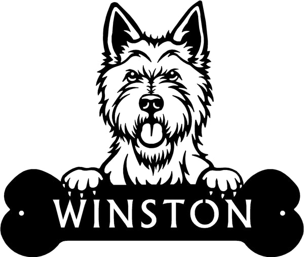 West Highland Head and Dog Bone Sign with Custom Name or Numbers