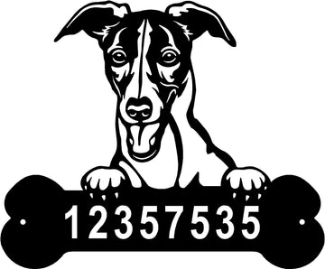 Whippet Head and Dog Bone Sign with Custom Name or Numbers - 0