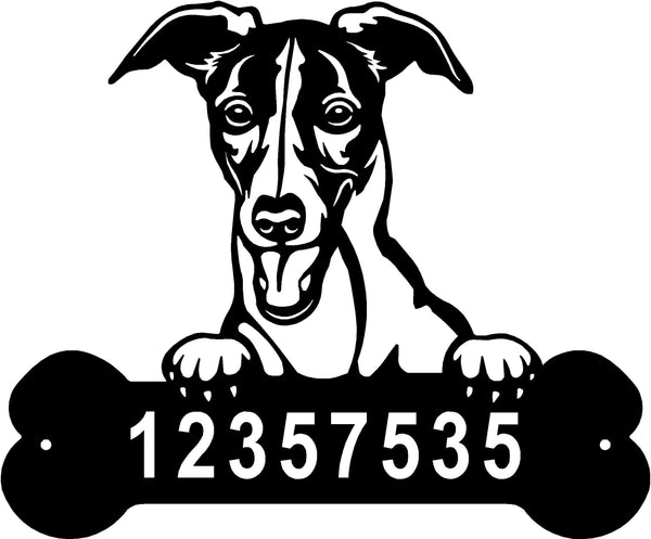 Whippet Head and Dog Bone Sign with Custom Name or Numbers