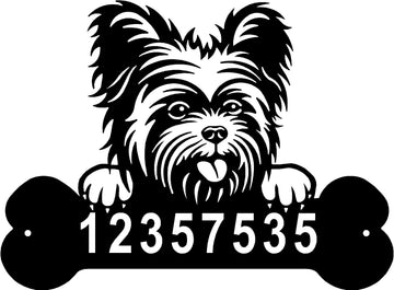 Yorkshire Terrier Head and Dog Bone Sign with Custom Name or Numbers - 0