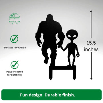Bigfoot & Alien Ground Stake – Metal Yard Art - The Metal Peddler