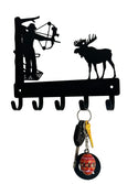 Archery hunter in tree stand aimed at moose-Key Rack/ Leash Hanger with 5 hooks