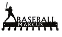 10 hook medal hanger- Baseball batter silhouette and "Baseball" on top- Personalized with name cut into the hook bar-