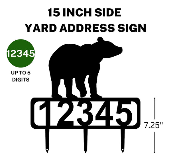 A 15-inch address sign featuring up to 5 customizable numbers and three stakes at the bottom for easy lawn mounting.