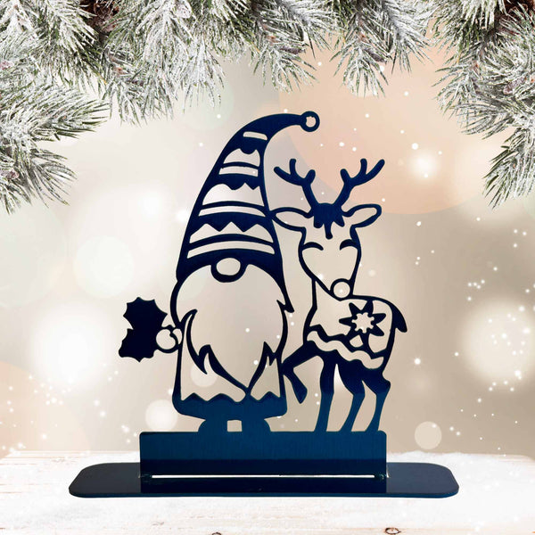 Blue gnome and reindeer Christmas decor