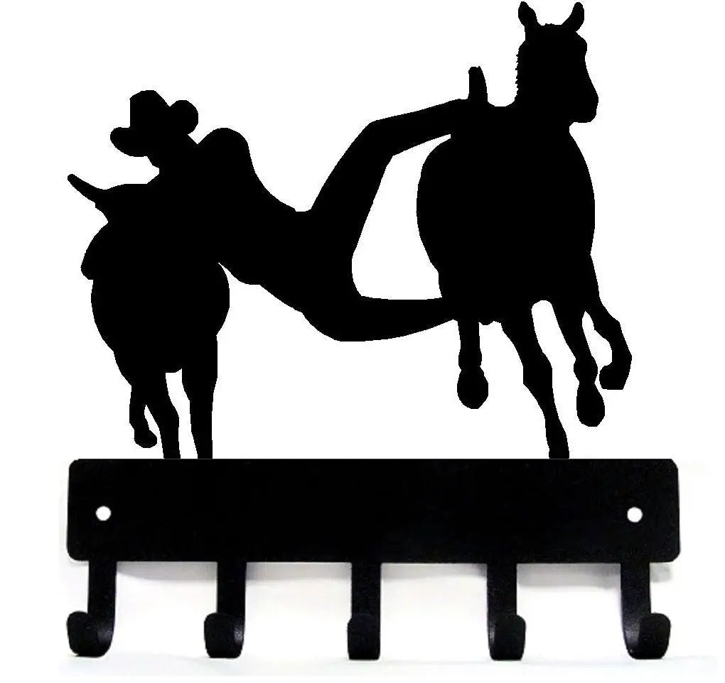 Bulldogging Cowboy Rodeo Key Rack with Hooks | The Metal Peddler
