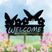 Metal Sign with 2 Butterflies and the word welcome laser cut. Three stakes at the bottom for easy lawn mounting.