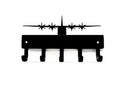Black metal wall hooks with super hercules plane design on a white background