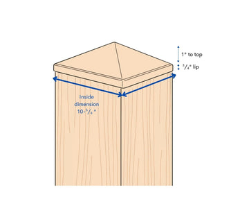 Wooden post with measurements labeled on a white background
