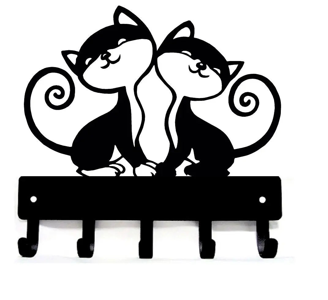 Twin Cats Key Rack with 5 Hooks | The Metal Peddler