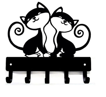 Twin Cats Key Rack/ Leash Hanger with 5 hooks