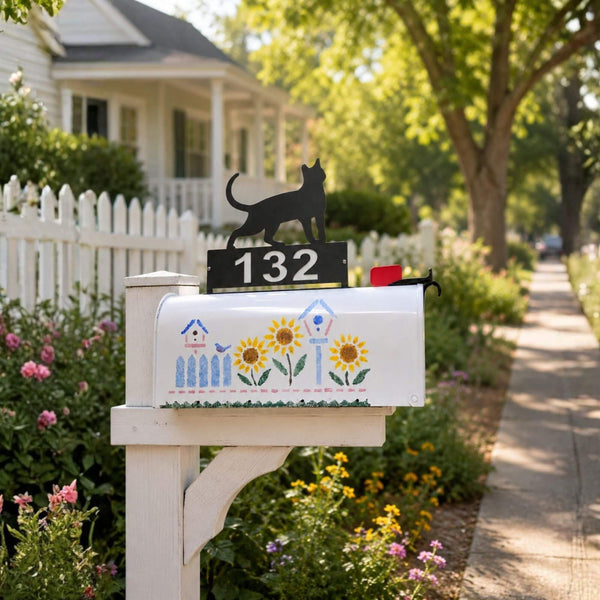 Cat Mailbox Topper with Personalized House Numbers