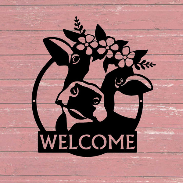 Cow with Flowers Welcome Sign or Name Plaque - The Metal Peddler Welcome Signs cattle, cow, farm, Name plaque, not-dog, personalized, Personalized Gifts, Personalized Signs, personalizetext, porch, ranch, welcome sign
